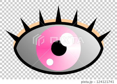 Illustration of a big eyeball with colored contact lenses in the eye at an ophthalmologist 124121741