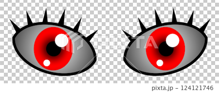 Illustration of a big eyeball with colored contact lenses in the eye at an ophthalmologist 124121746