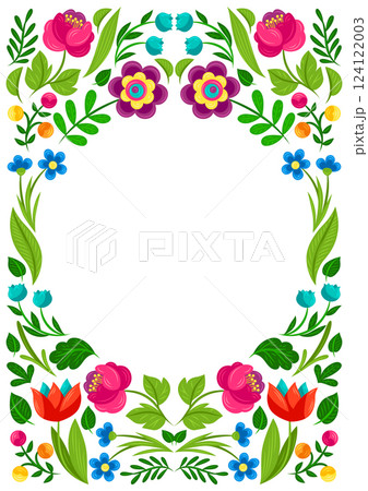 Frame with pretty flowers. Beautiful decorative natural plants and leaves. 124122003