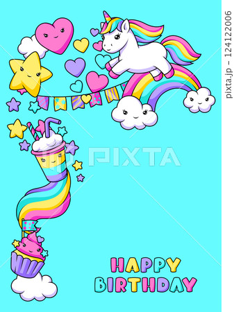 Background with unicorn. Happy birthday party invitation. Background with unicorn. Happy birthday party invitation. 124122006