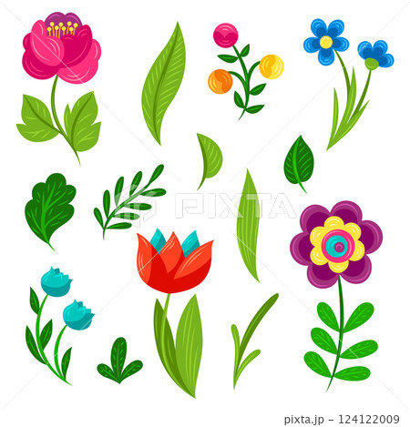 Set of pretty flowers. Beautiful decorative natural plants and leaves. Set of pretty flowers. Beautiful decorative natural plants and leaves. 124122009