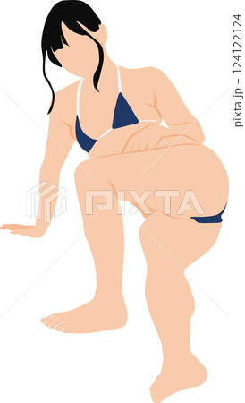 ポーズをとる水着を着た女性のイラスト ポーズをとる水着を着た女性のイラスト 124122124