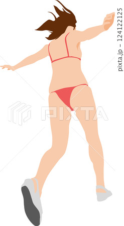 ポーズをとる水着を着た女性のイラスト ポーズをとる水着を着た女性のイラスト 124122125