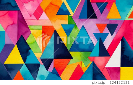 Bright abstract background of multicolored triangles, colorful watercolor pattern 124122131