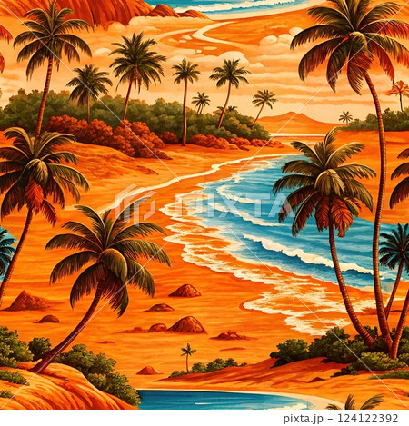 Seamless pattern of sunset over a tropical beach Seamless pattern of sunset over a tropical beach 124122392