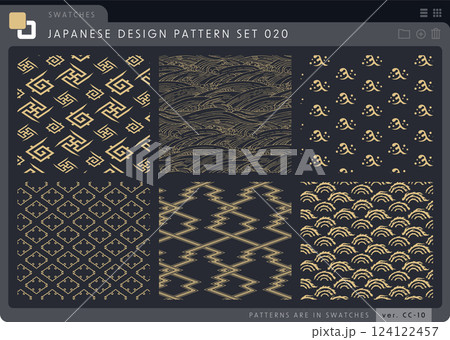 シームレスな和柄のパターンセットシリーズ020。 124122457