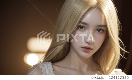 白いドレスを着たブロンドヘアの若いアジア人 124122520