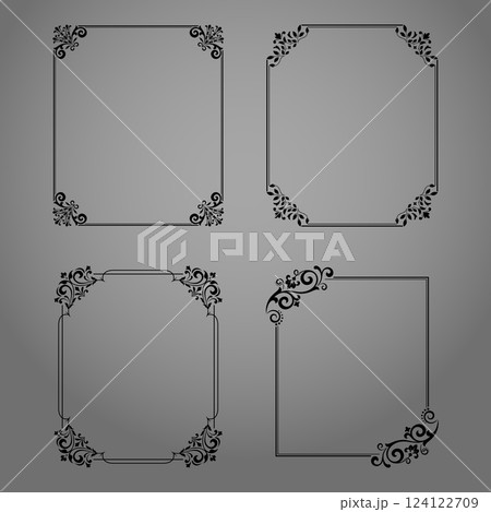 Set of decorative frames Elegant vector element for design in Eastern style, place for text. Floral black and gray borders. Lace illustration for invitations and greeting cards 124122709