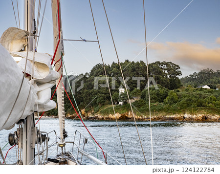 Sailboat at anchor in Galicia in Spain Sailboat at anchor in Galicia in Spain 124122784
