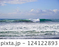 少し荒れた冬の茅ヶ崎海岸の波 124122893