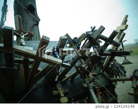 【リトアニア】十字架の丘に置かれたたくさんの十字架やロザリオ（シャウレイ） 124124148