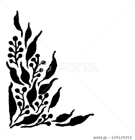 Hand Drawn Dry Ink Brush Grunge Simple Leaves and Berries Texture 124124353