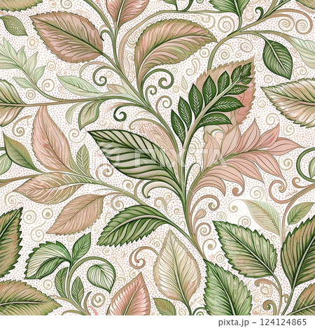 Seamless floral pattern with leaves and branches 124124865