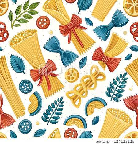 Seamless pattern. Colorful pasta pattern 124125129