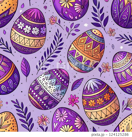 Seamless Easter egg pattern with colorful 124125286