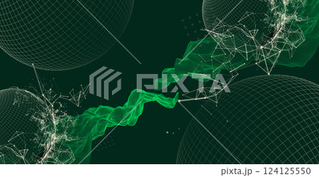 Science fiction background. Abstract image of wireframe wave and sphere with plexus effect. Science fiction background. Abstract image of wireframe wave and sphere with plexus effect. 124125550