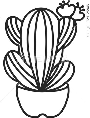 A delicate, hand-drawn cactus outline in minimalist style, illustration of a children's activity coloring book page with pictures of cactus. A delicate, hand-drawn cactus outline in minimalist style, illustration of a children's activity coloring book page with pictures of cactus. 124125983