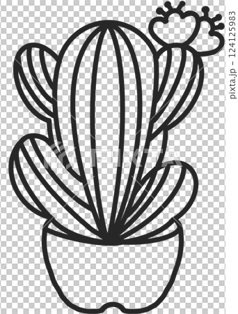 A delicate, hand-drawn cactus outline in minimalist style, illustration of a children's activity coloring book page with pictures of cactus. A delicate, hand-drawn cactus outline in minimalist style, illustration of a children's activity coloring book page with pictures of cactus. 124125983