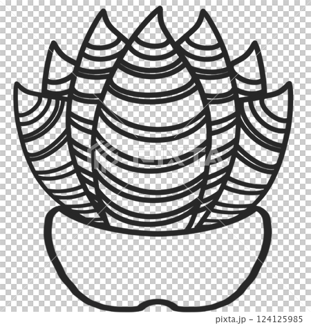 A delicate, hand-drawn cactus outline in minimalist style, illustration of a children's activity coloring book page with pictures of cactus.  124125985