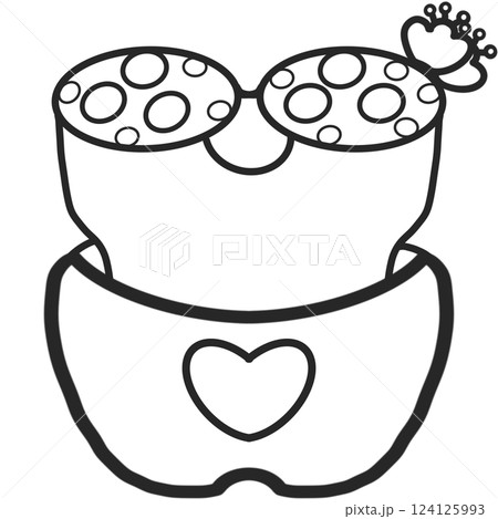 A delicate, hand-drawn cactus outline in minimalist style, illustration of a children's activity coloring book page with pictures of cactus.  124125993