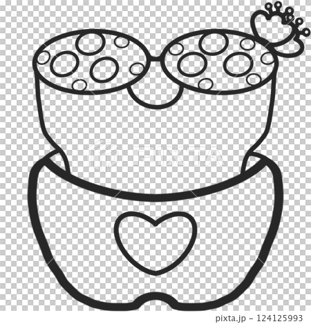 A delicate, hand-drawn cactus outline in minimalist style, illustration of a children's activity coloring book page with pictures of cactus.  124125993