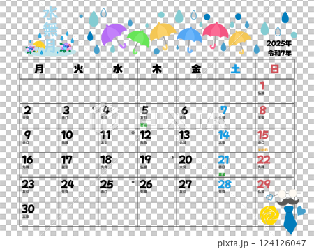 2025年6月カレンダー月曜始まり 2025年6月カレンダー月曜始まり 124126047