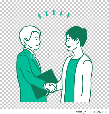 Business vector illustration of a young man shaking hands with a man in a suit Business vector illustration of a young man shaking hands with a man in a suit 124126064