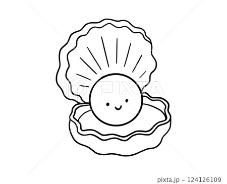 Cute shell, line smiling sea doodle illustration for children. Vector nautical drawing Cute shell, line smiling sea doodle illustration for children. Vector nautical drawing 124126109