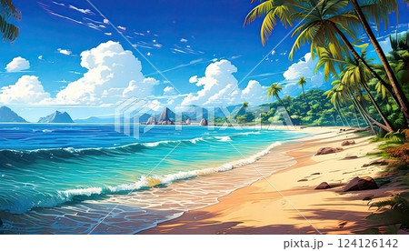 《AI画像》南国のビーチ 青い海と空 《AI画像》南国のビーチ 青い海と空 124126142