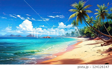 《AI画像》南国のビーチ 青い海と空 《AI画像》南国のビーチ 青い海と空 124126147