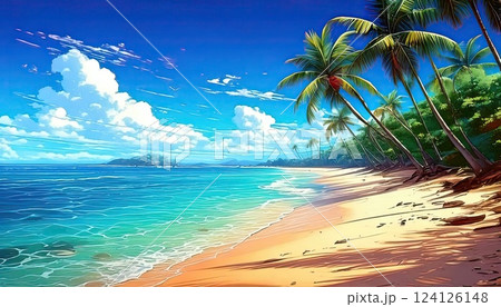 《AI画像》南国のビーチ 青い海と空 《AI画像》南国のビーチ 青い海と空 124126148