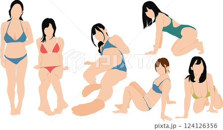 ポーズをとる水着を着た女性のイラストセット 124126356