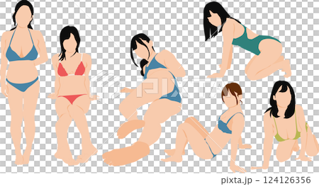 ポーズをとる水着を着た女性のイラストセット 124126356