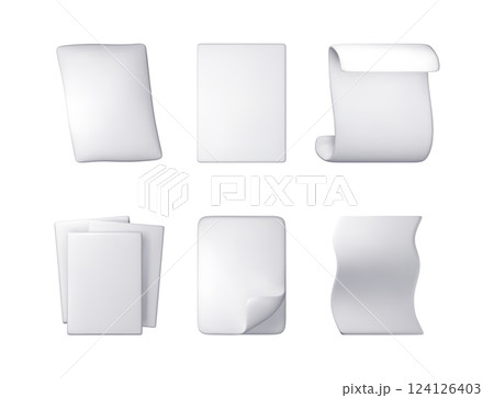 3d set of white blank paper pages isolated 124126403