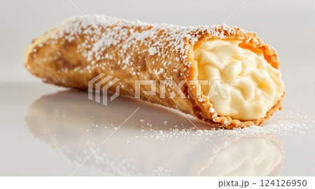 Delightful Italian cannoli dessert filled with rich cream at a cozy cafe in Italy 124126950