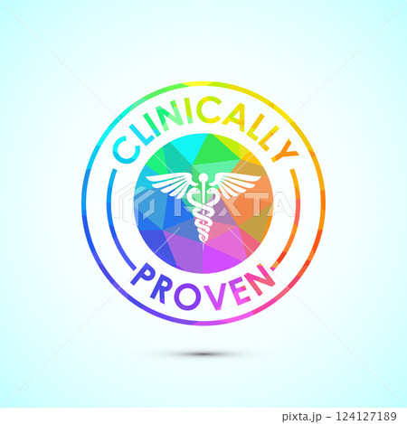 Clinically proven icon design illustration, Clinically tested label badge, low poly style Clinically proven icon design illustration, Clinically tested label badge, low poly style 124127189