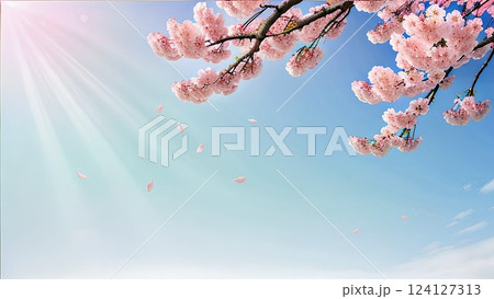 桜の花と青い空 124127313