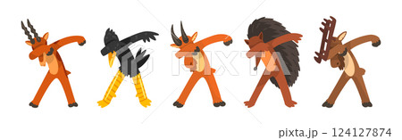 Various Animals Standing in Dub Dancing Pose Vector Set 124127874