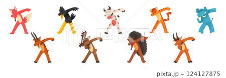 Various Animals Standing in Dub Dancing Pose Vector Set 124127875