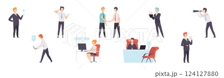 Business Man and Woman Character Working in the Office Vector Set Business Man and Woman Character Working in the Office Vector Set 124127880