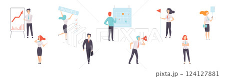 Business Man and Woman Character Working in the Office Vector Set Business Man and Woman Character Working in the Office Vector Set 124127881