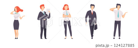 Business Man and Woman Character Working in the Office Vector Set 124127885