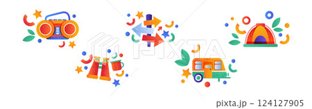 Colorful Camping and Travel Icon and Pictogram Vector Set 124127905