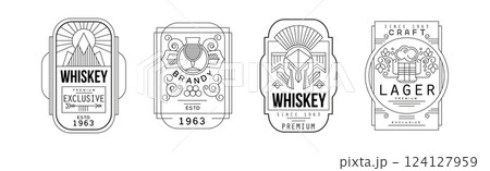 Alcohol Label and Logo Line Design Vector Set Alcohol Label and Logo Line Design Vector Set 124127959