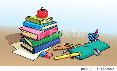 Vector school still life. A stack of books 124128002