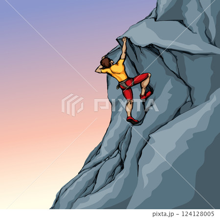 Climber climbs on a rock. Vector drawing Climber climbs on a rock. Vector drawing 124128005