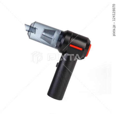 Handheld cordless vacuum cleaner isolated on a white background. Modern portable cleaning device  124128070