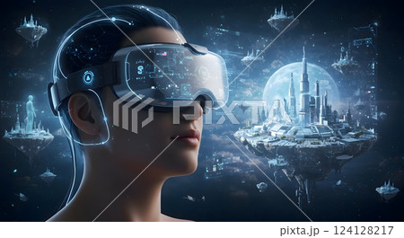 Futuristic Virtual Reality Metaverse Experience 124128217