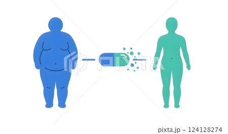 Weight Loss Medication Concept with Before and After Transformation 124128274
