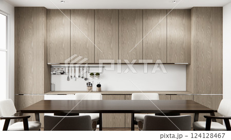 kitchen shaped modern on empty kitchen room. 3d rendering kitchen shaped modern on empty kitchen room. 3d rendering 124128467